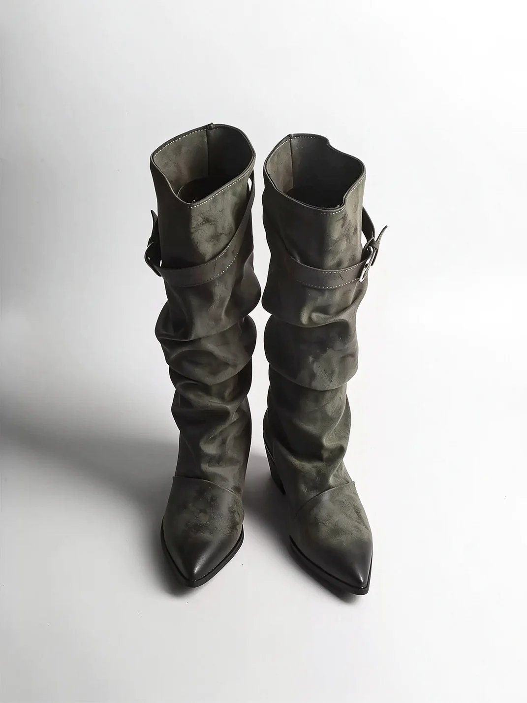 Jpoetry | Pointed Toe Slouchy Block Heel Tall Boots