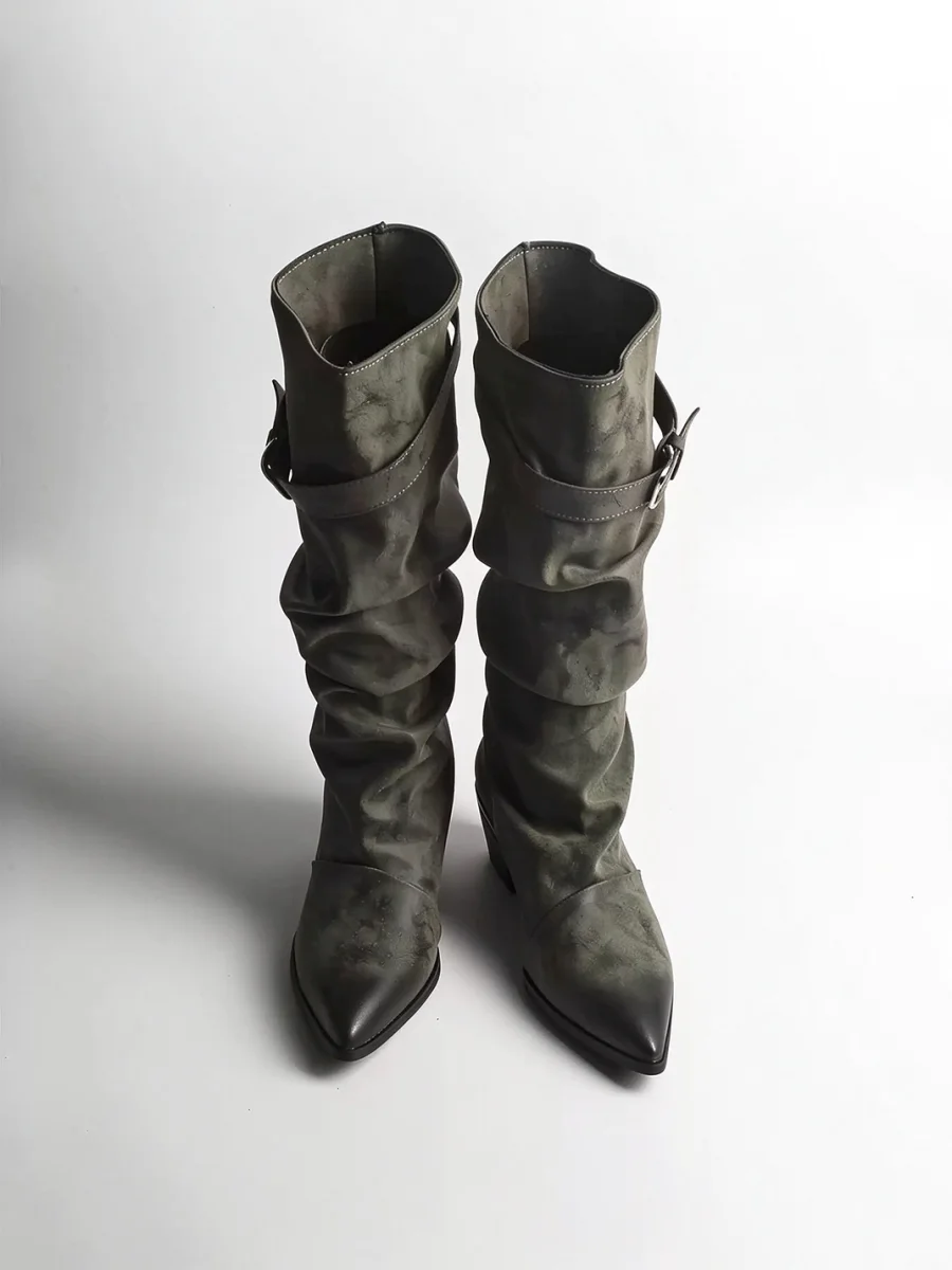 Jpoetry | Pointed Toe Slouchy Block Heel Tall Boots - 4