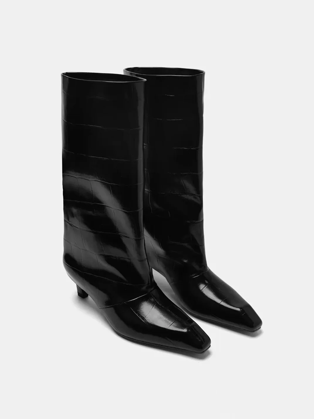 Cihi | Square-Toe Kitten-Heel Straight-Shaft Boots