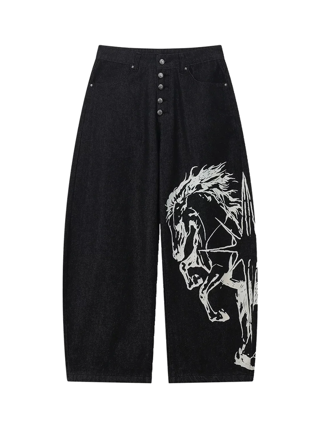 CoosRetro | Horse Print Curved Wide-Leg Jeans