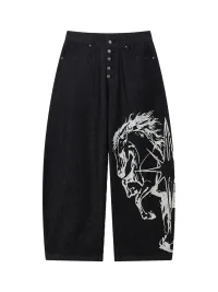 CoosRetro | Horse Print Curved Wide-Leg Jeans