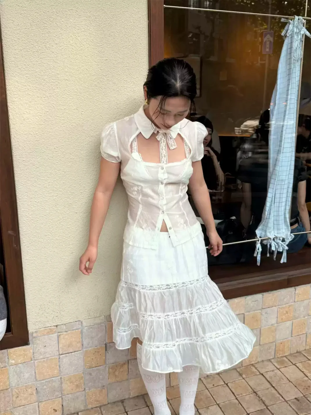 Chipchipshop | White Lace Tencel Cotton Full Skirt With Undershorts