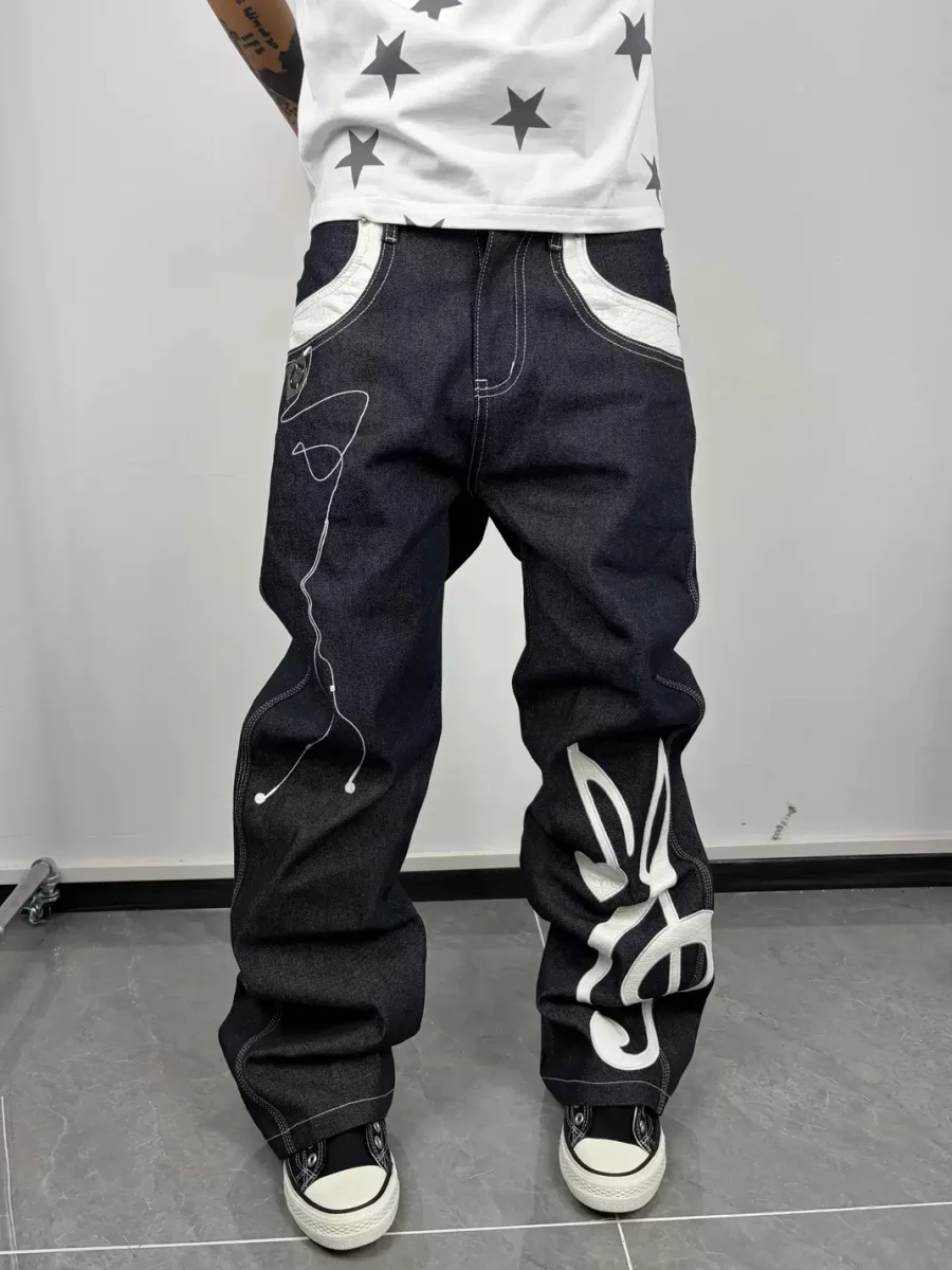 ColdAsia | Music Note Applique Embroidered Raw Denim Jeans - 2