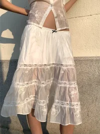 Chipchipshop | White Lace Tencel Cotton Full Skirt With Undershorts