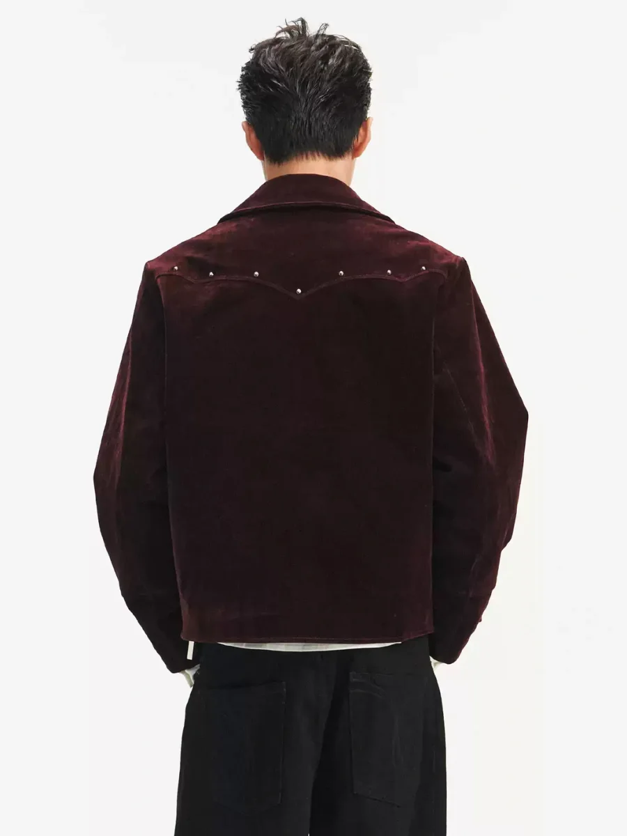 TAICHIISM | Cropped Studded Velvet Flocked Denim Western Jacket - 4