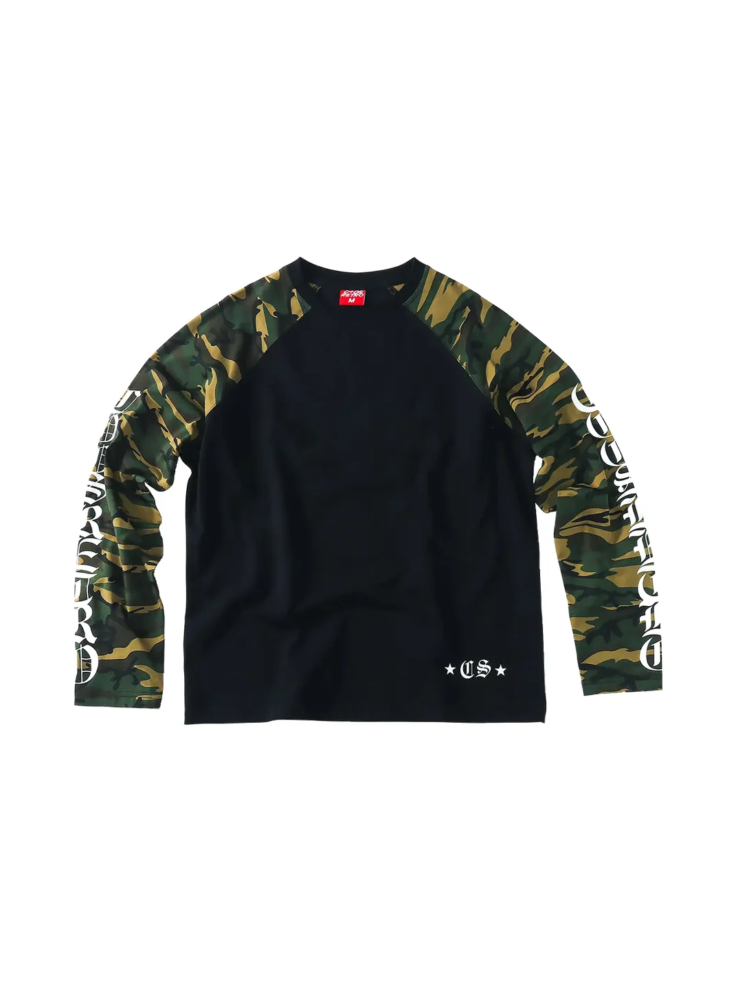 CoosRetro | Loose Cross-Print Camouflage Raglan Long-Sleeve T-Shirt