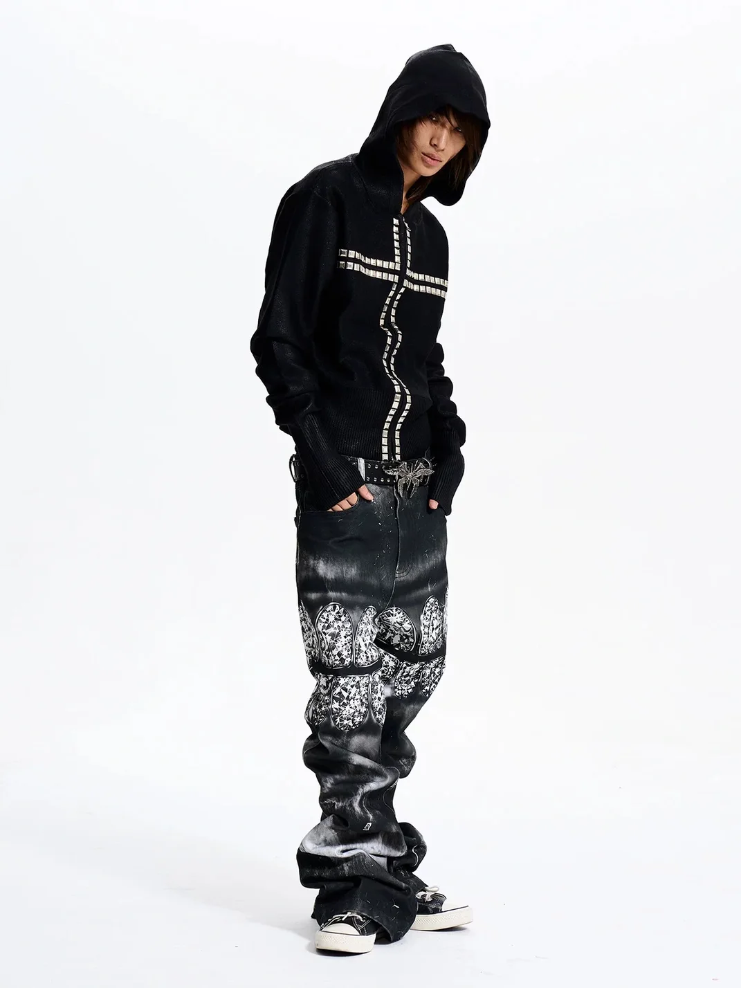 Fourth3ex | Tooth Print Slightly Flared Jeans