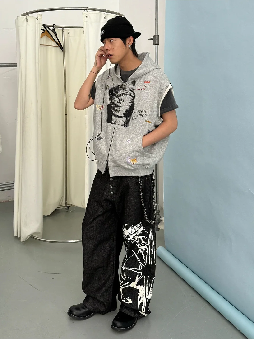 CoosRetro | Horse Print Curved Wide-Leg Jeans