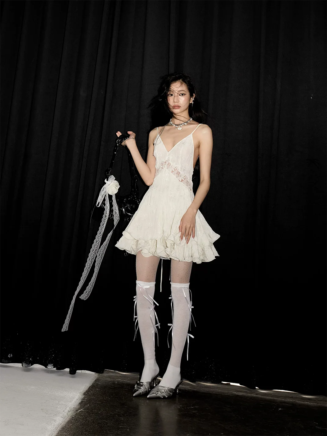 Jnylon studios | Cream White Cutout Lace Cami Dress
