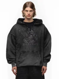 NO FAITH STUDIOS | Washed Distressed Graphic Drop Shoulder Loose Hoodie