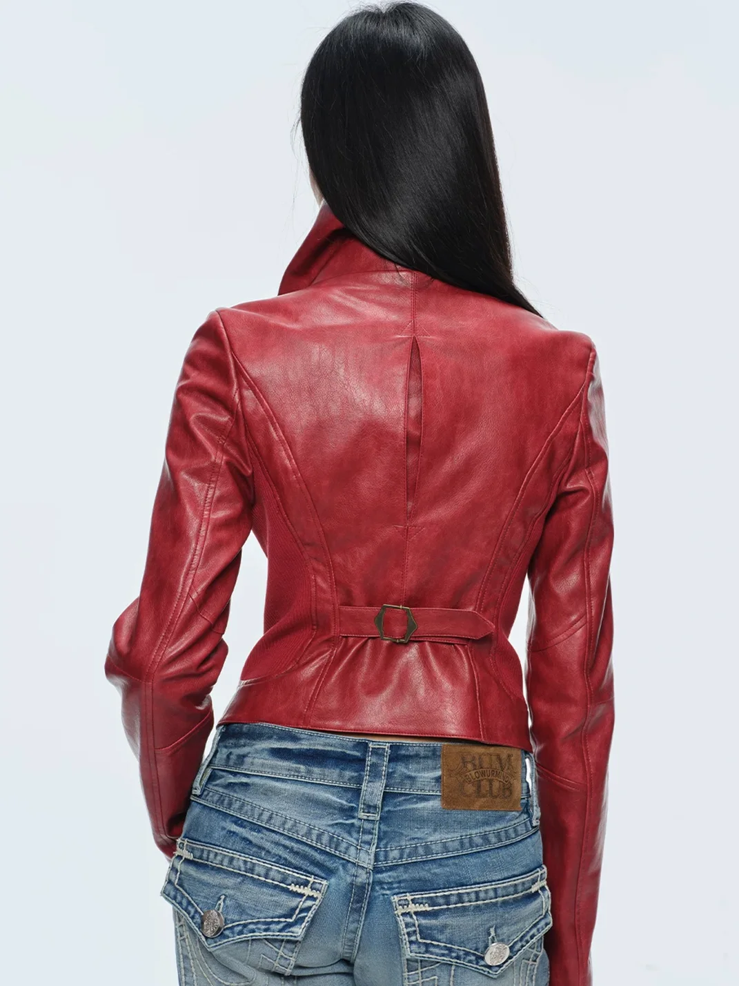 BUM STUDIO | Oversized Collar Slim-Fit Magnetic Fastening Leather Jacket