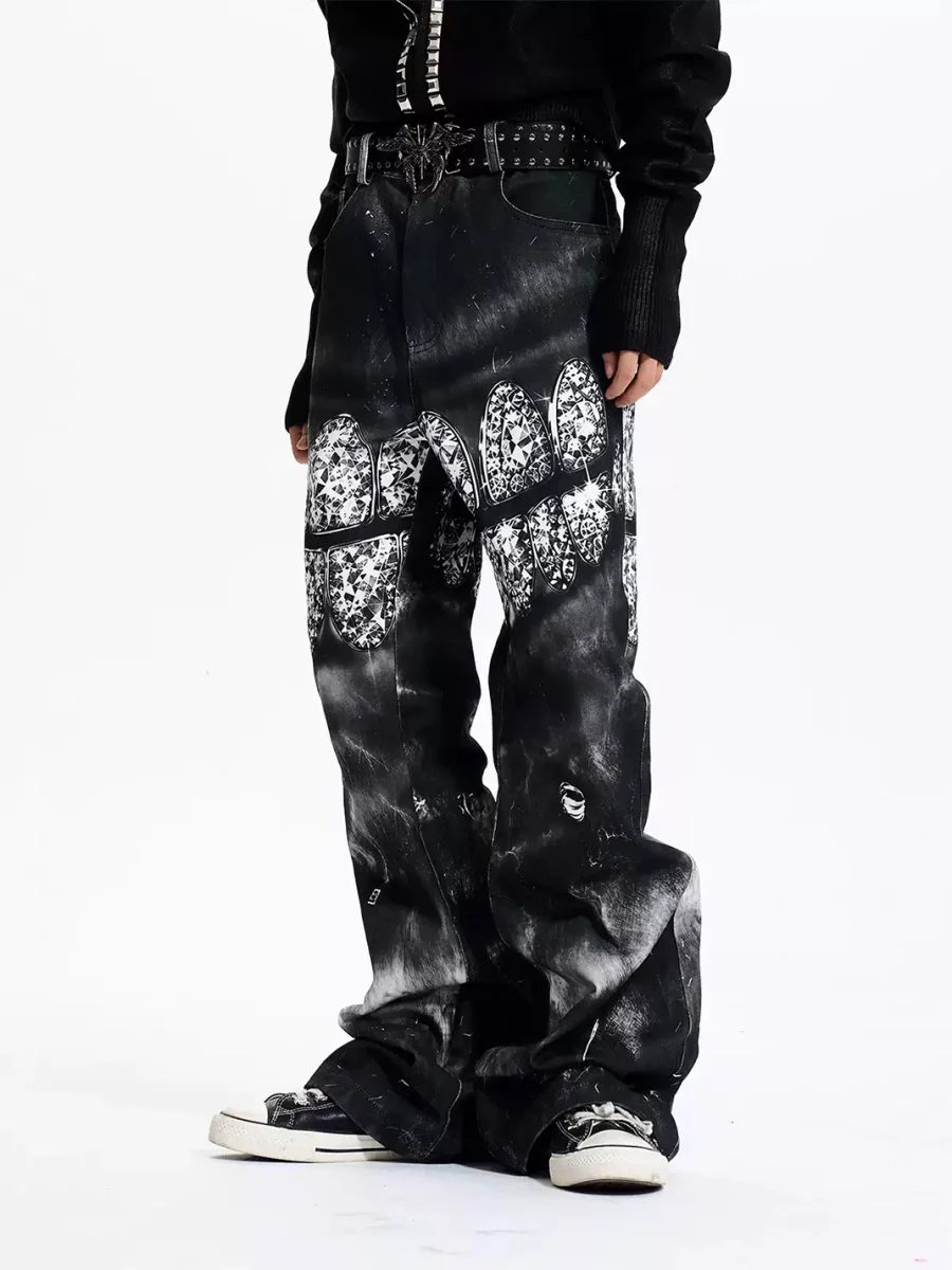 Fourth3ex | Tooth Print Slightly Flared Jeans - 4