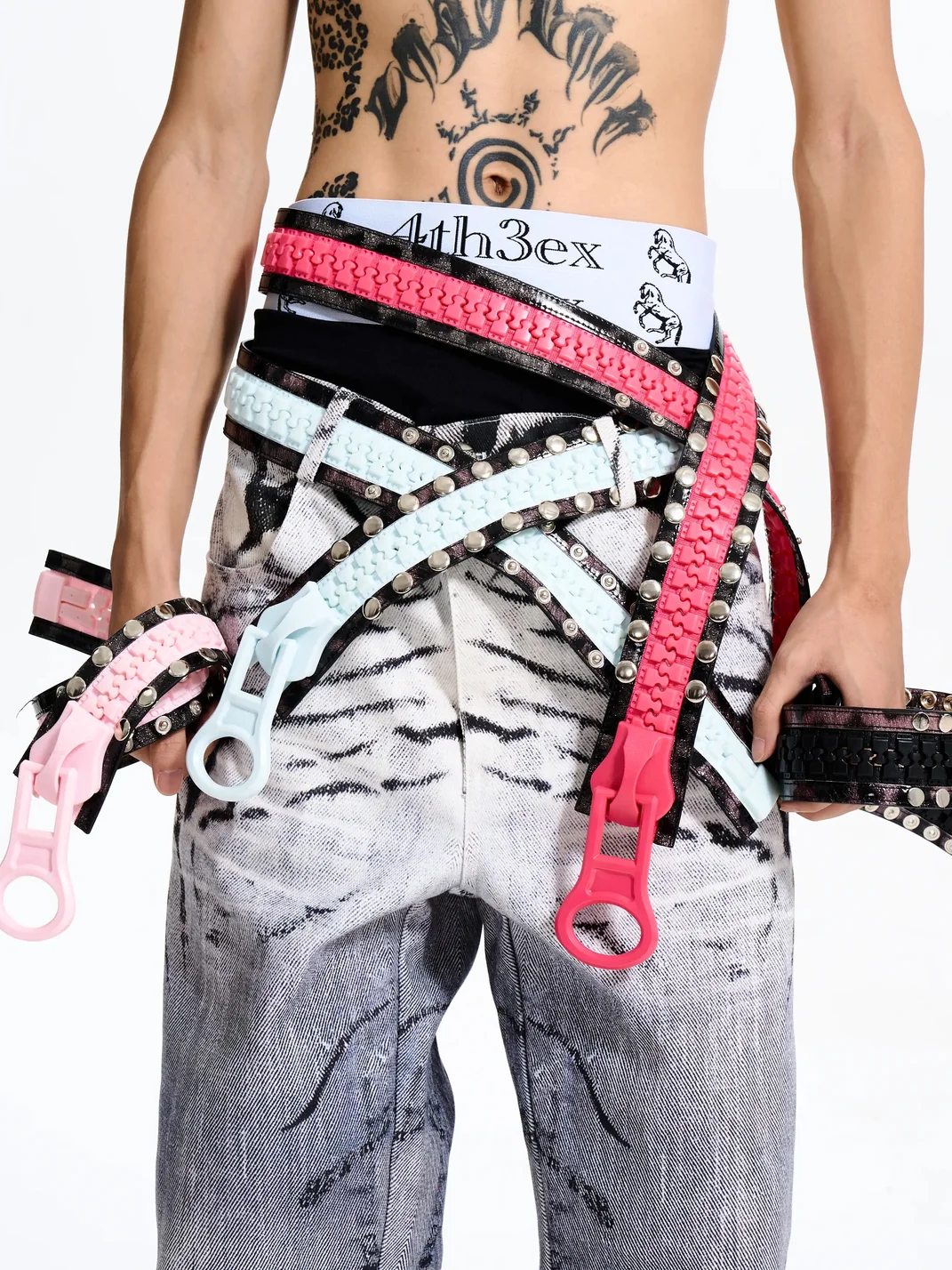 Fourth3ex | Oversized Zipper Design Studded Belt