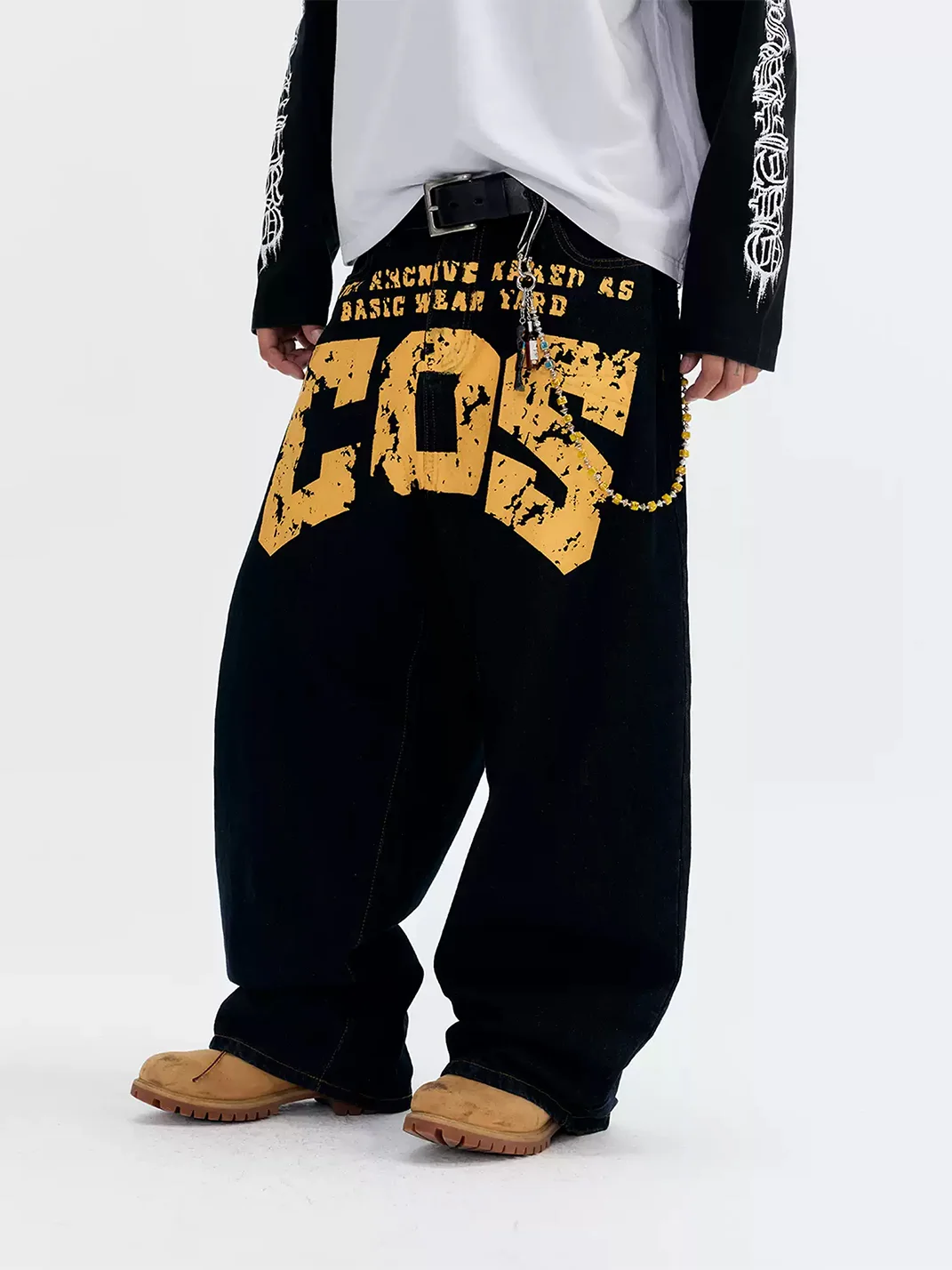 CoosRetro | Distressed Crack Print Wide-Leg Jeans