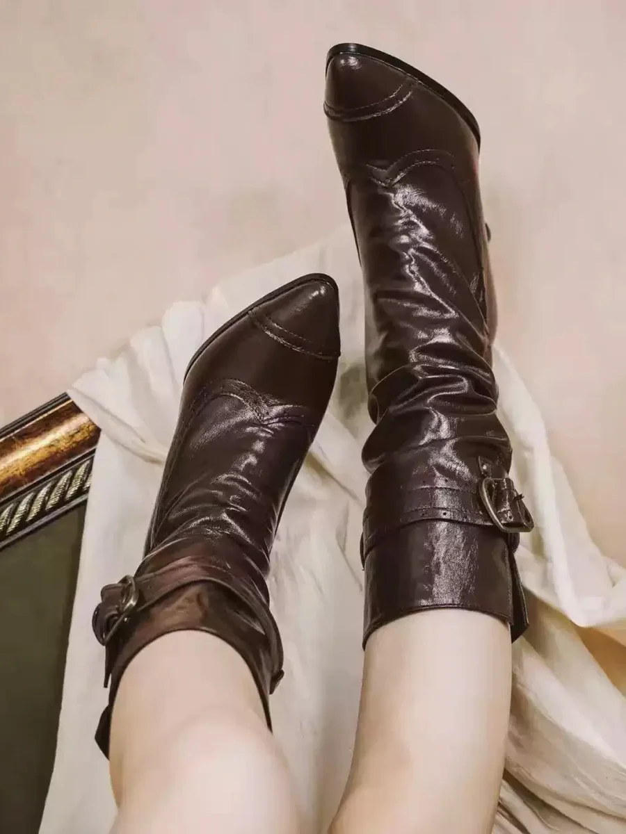 Ditalos | Retro Pointed-Toe High-Heel Lolita Slouch Boots - 2