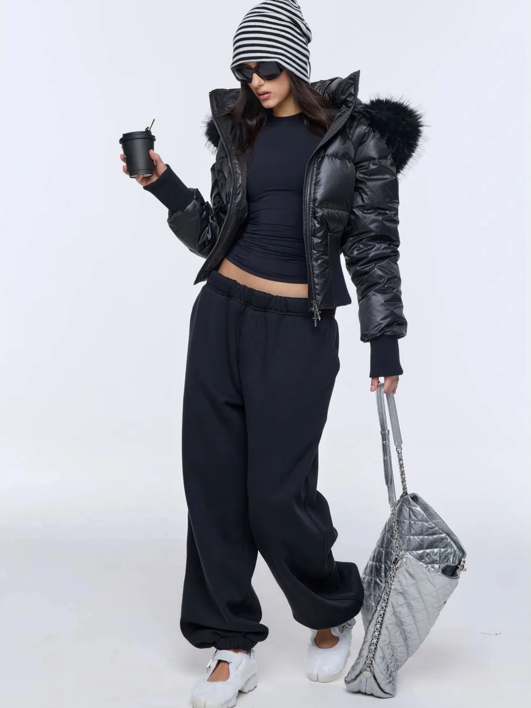 BUM STUDIO | Fitted Fur-Collar Down Jacket With Detachable Hood
