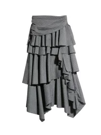 Jnylon studios | Striped Asymmetric Ruffled Raw-Edge Slit Skirt