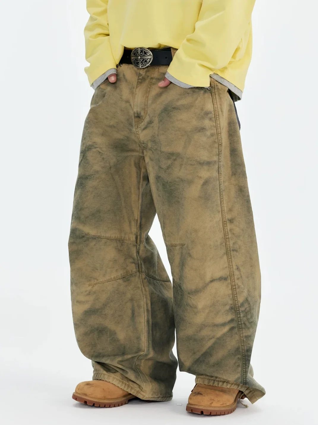 CoosRetro | Distressed Embroidered Wide-Leg Workwear Pants