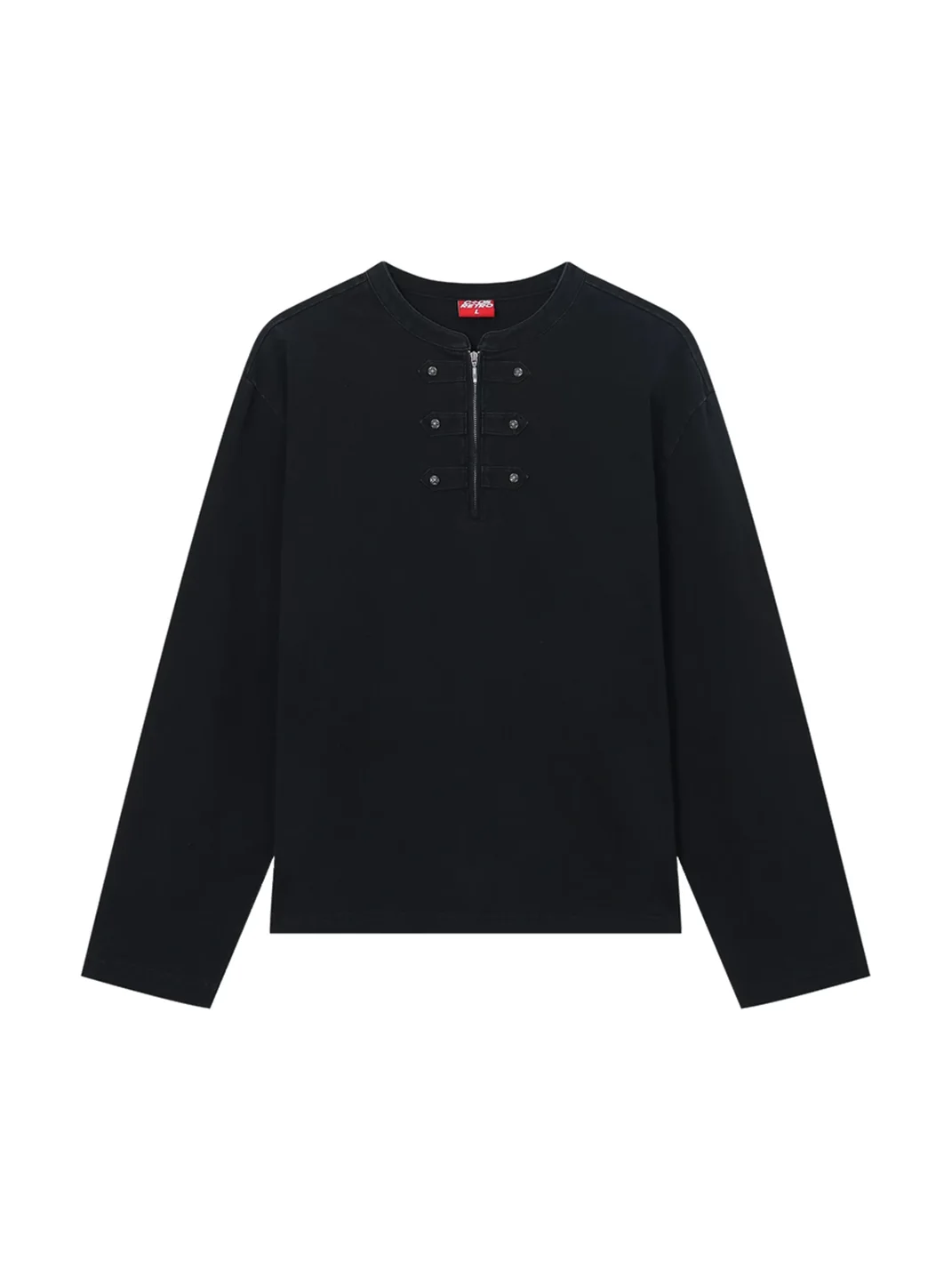 CoosRetro | Loose Fit Half-Zip Frog-Closure Long Sleeve T-Shirt