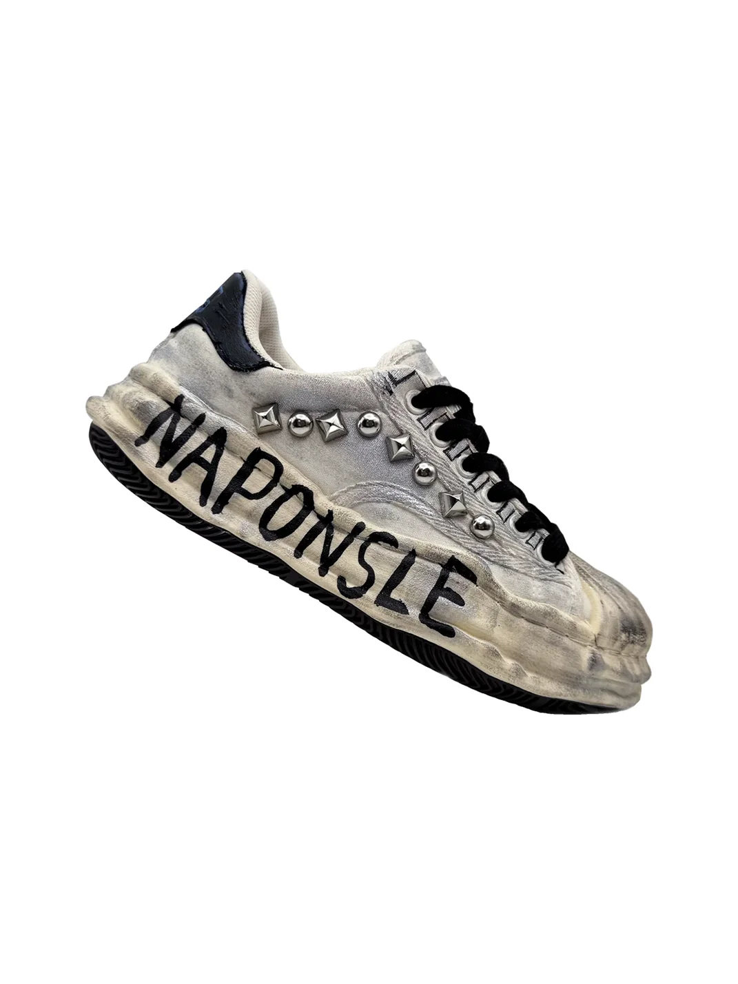 Savage Growth | Distressed Studded Graffiti Platform Sneakers