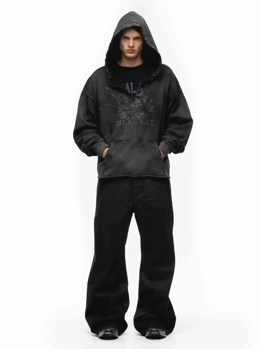 NO FAITH STUDIOS | Washed Distressed Graphic Drop Shoulder Loose Hoodie - 3