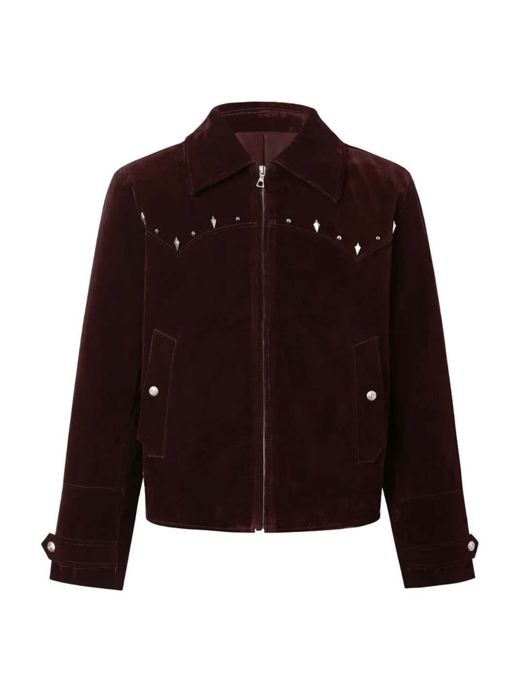 TAICHIISM | Cropped Studded Velvet Flocked Denim Western Jacket