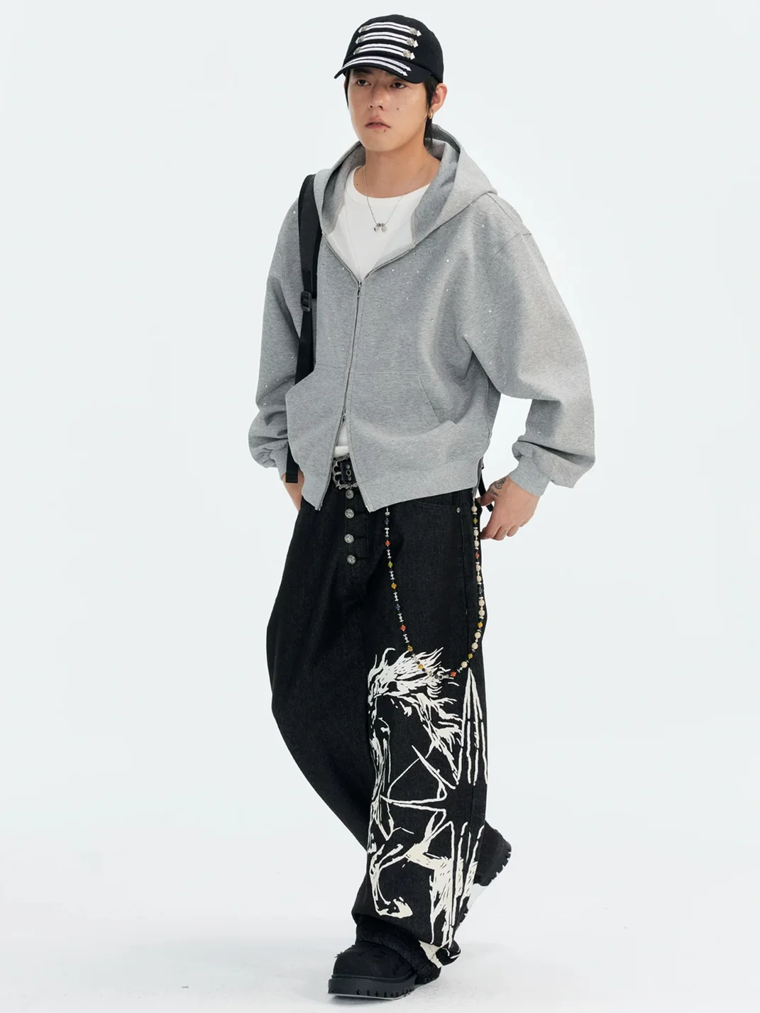 CoosRetro | Horse Print Curved Wide-Leg Jeans