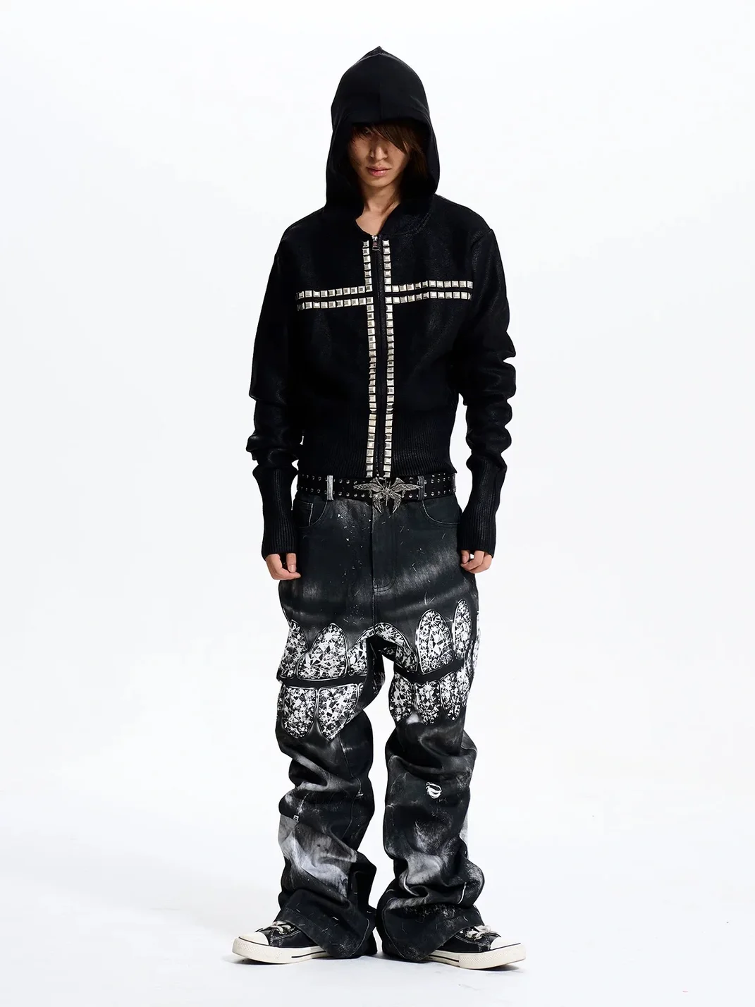 Fourth3ex | Tooth Print Slightly Flared Jeans