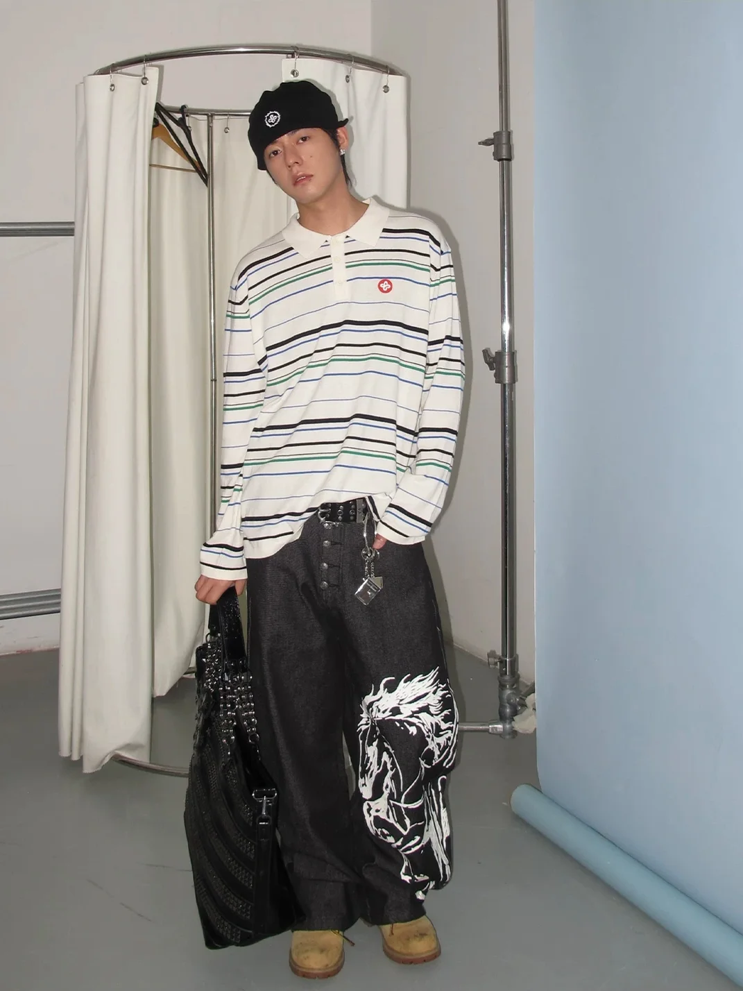 CoosRetro | Horse Print Curved Wide-Leg Jeans