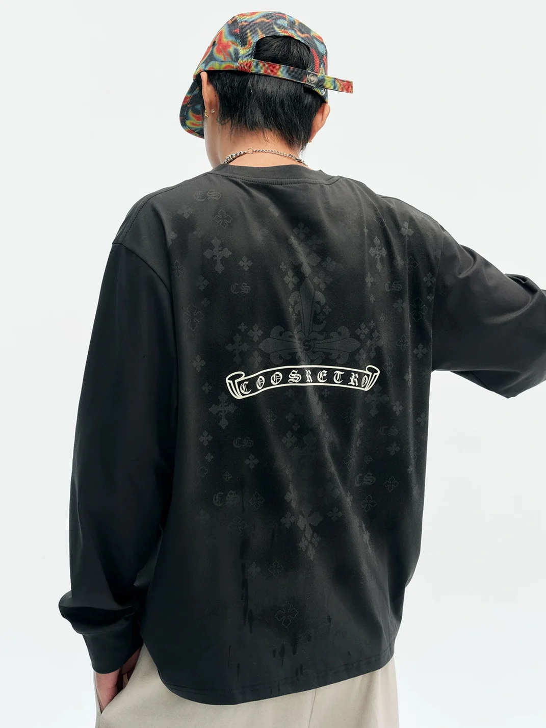 CoosRetro | Loose Fit Sweat-Reactive Print Long Sleeve T-Shirt