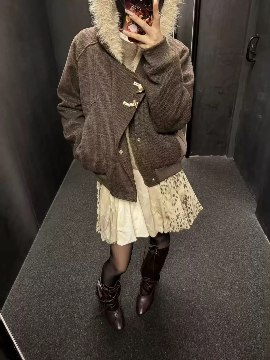 TAICHIISM | Asymmetric Toggle Wool Blend Jacket With Plush Lining
