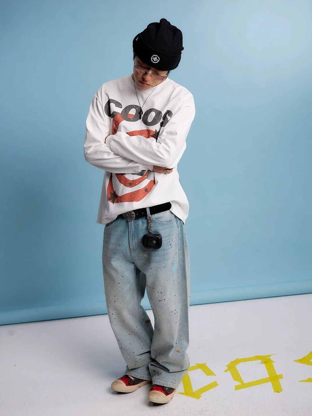 CoosRetro | Loose-Fit Distressed Graphic Cotton Long-Sleeve T-Shirt