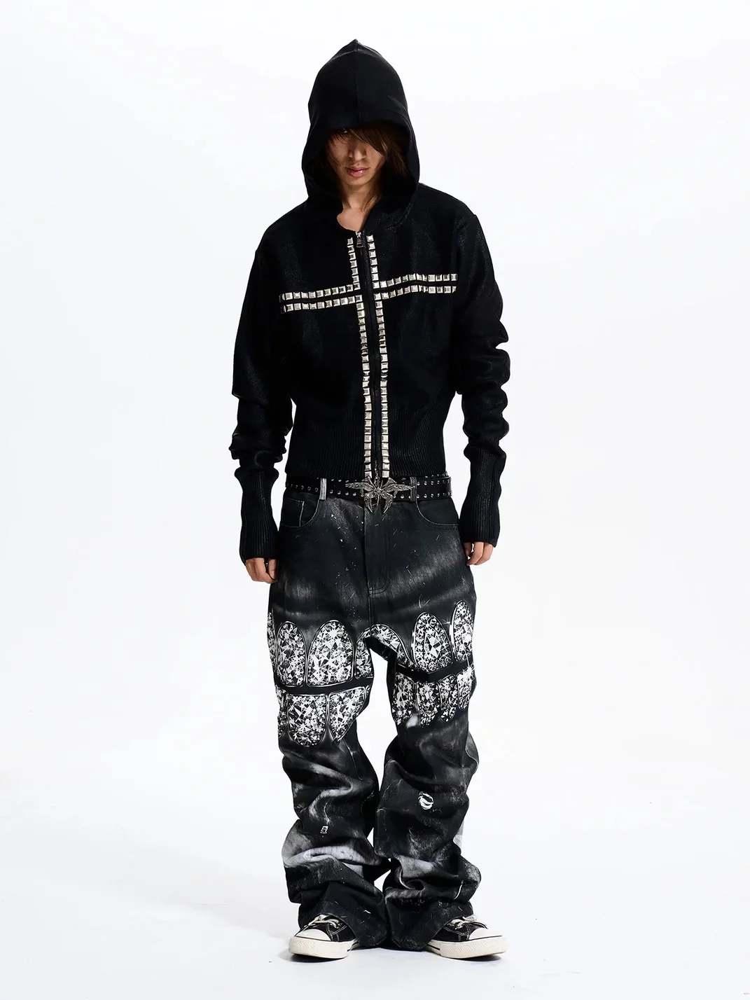 Fourth3ex | Tooth Print Slightly Flared Jeans