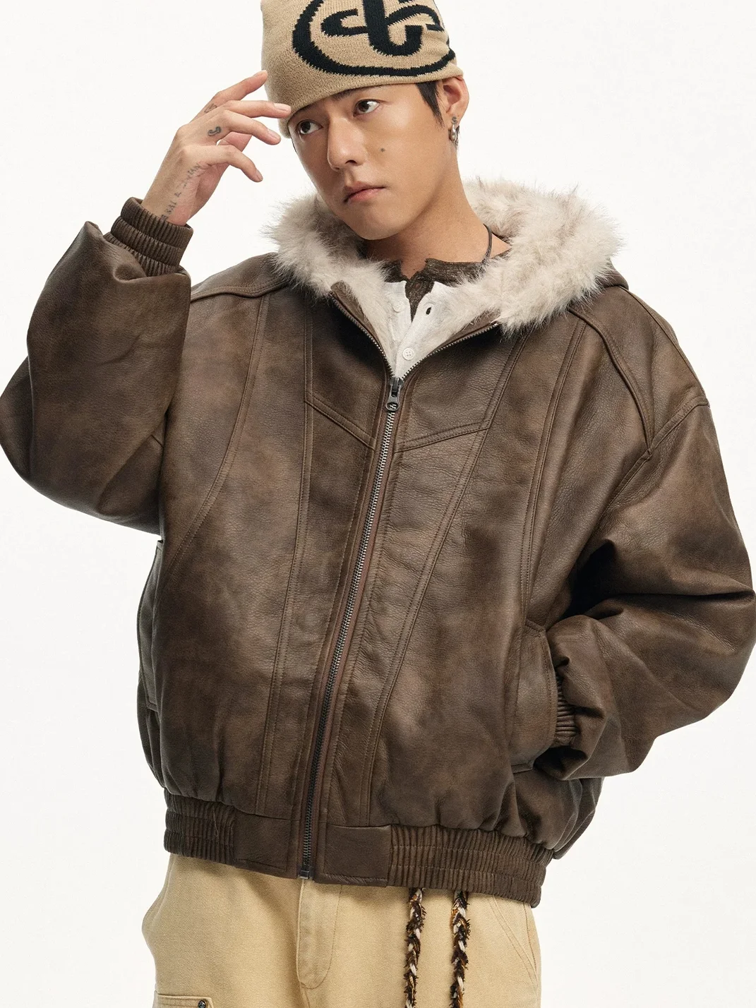 CoosRetro | Loose-Fit Heavyweight Frost-Textured Leather Jacket