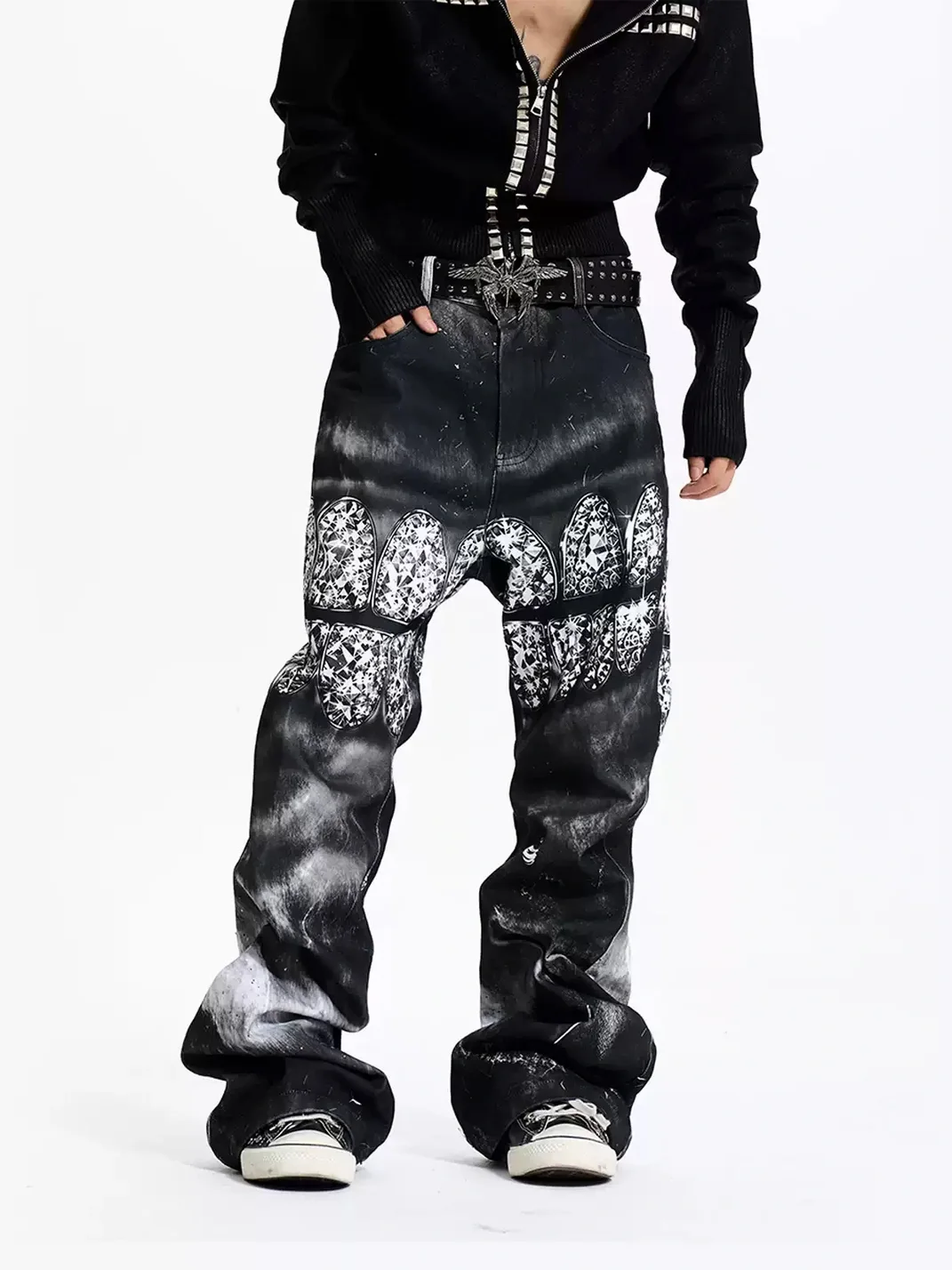 Fourth3ex | Tooth Print Slightly Flared Jeans