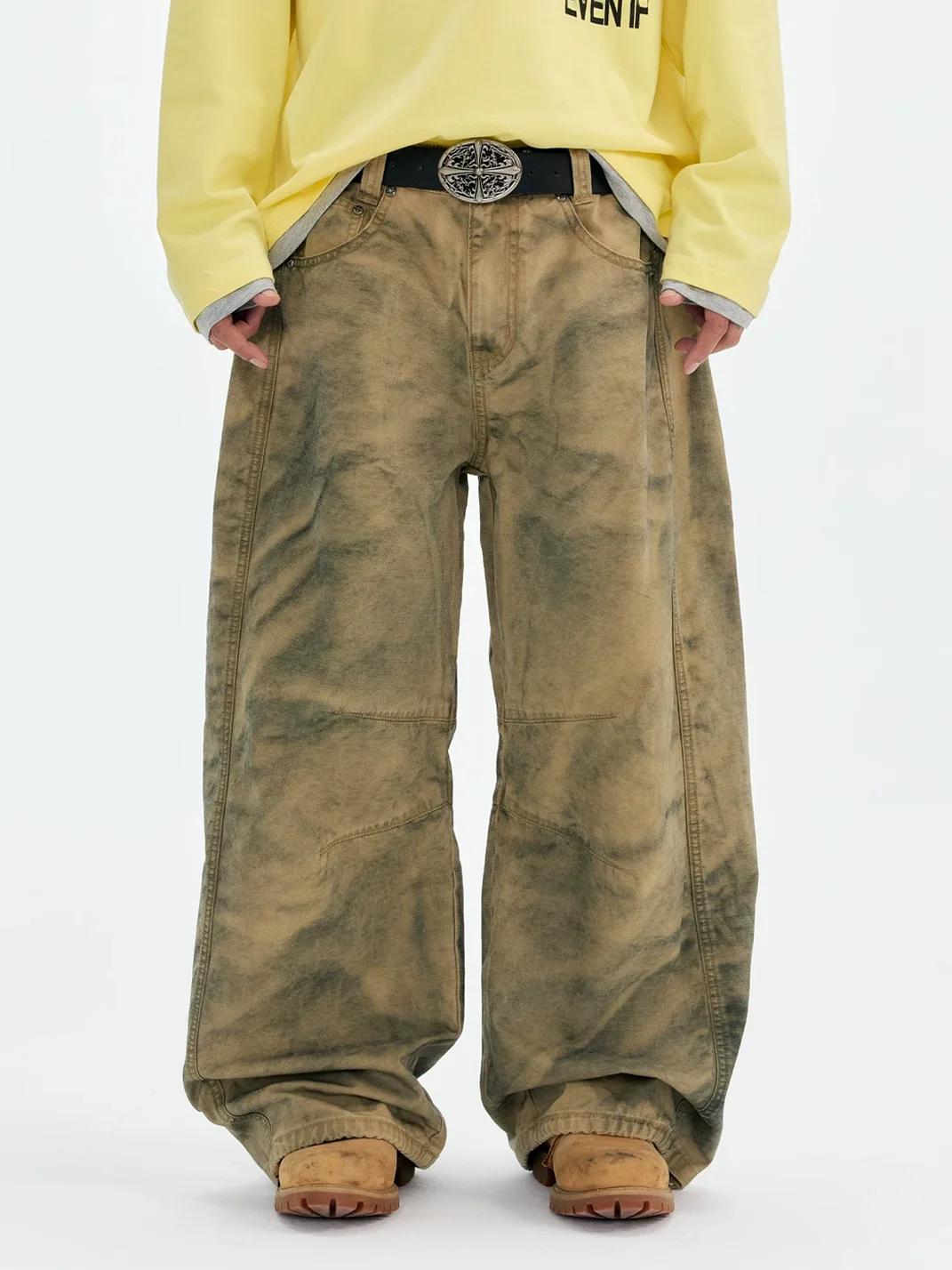 CoosRetro | Distressed Embroidered Wide-Leg Workwear Pants
