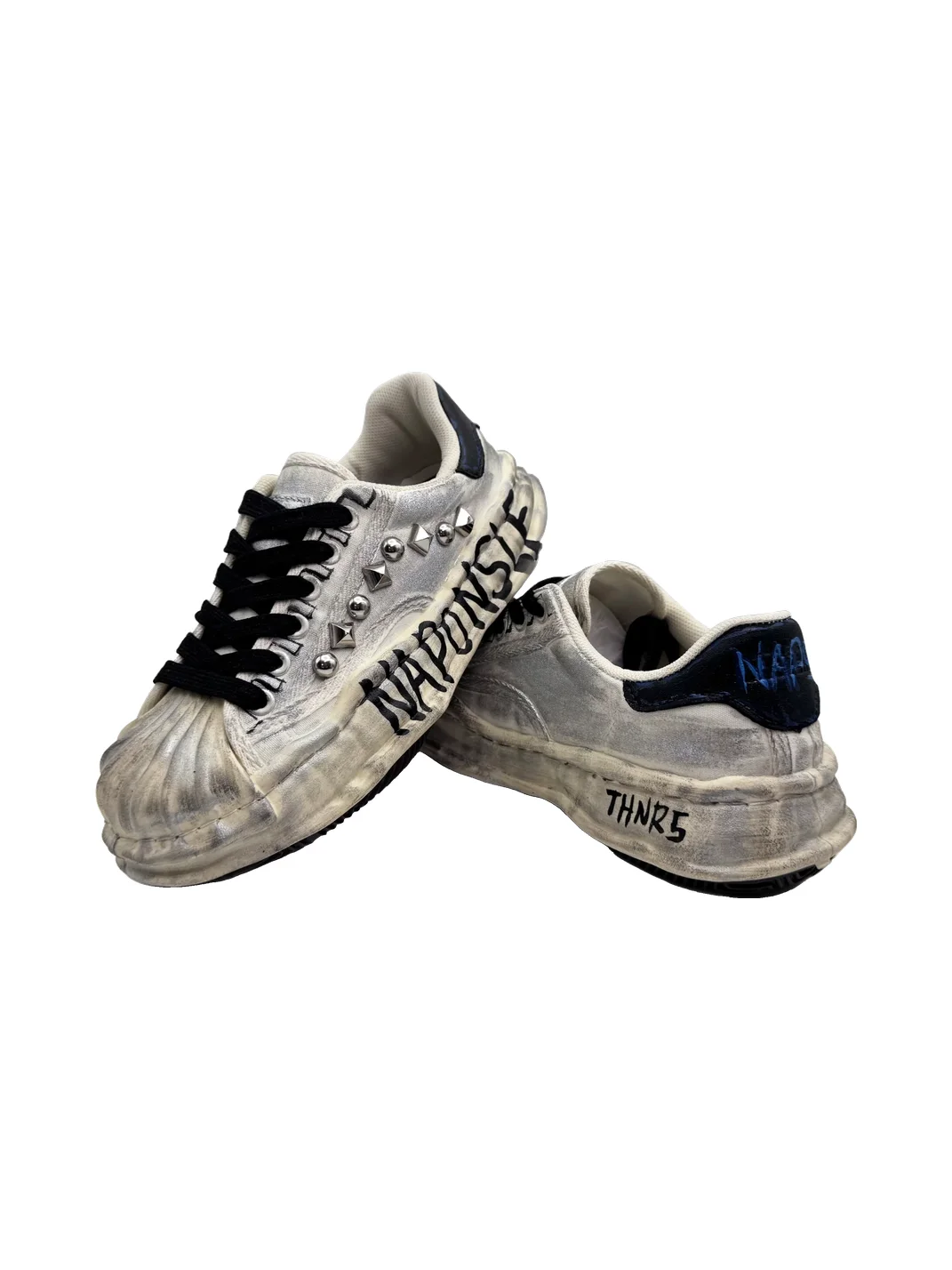 Savage Growth | Distressed Studded Graffiti Platform Sneakers