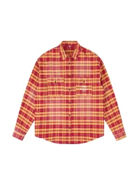 CoosRetro | Embroidered Loose-Fit Long-Sleeve Plaid Shirt