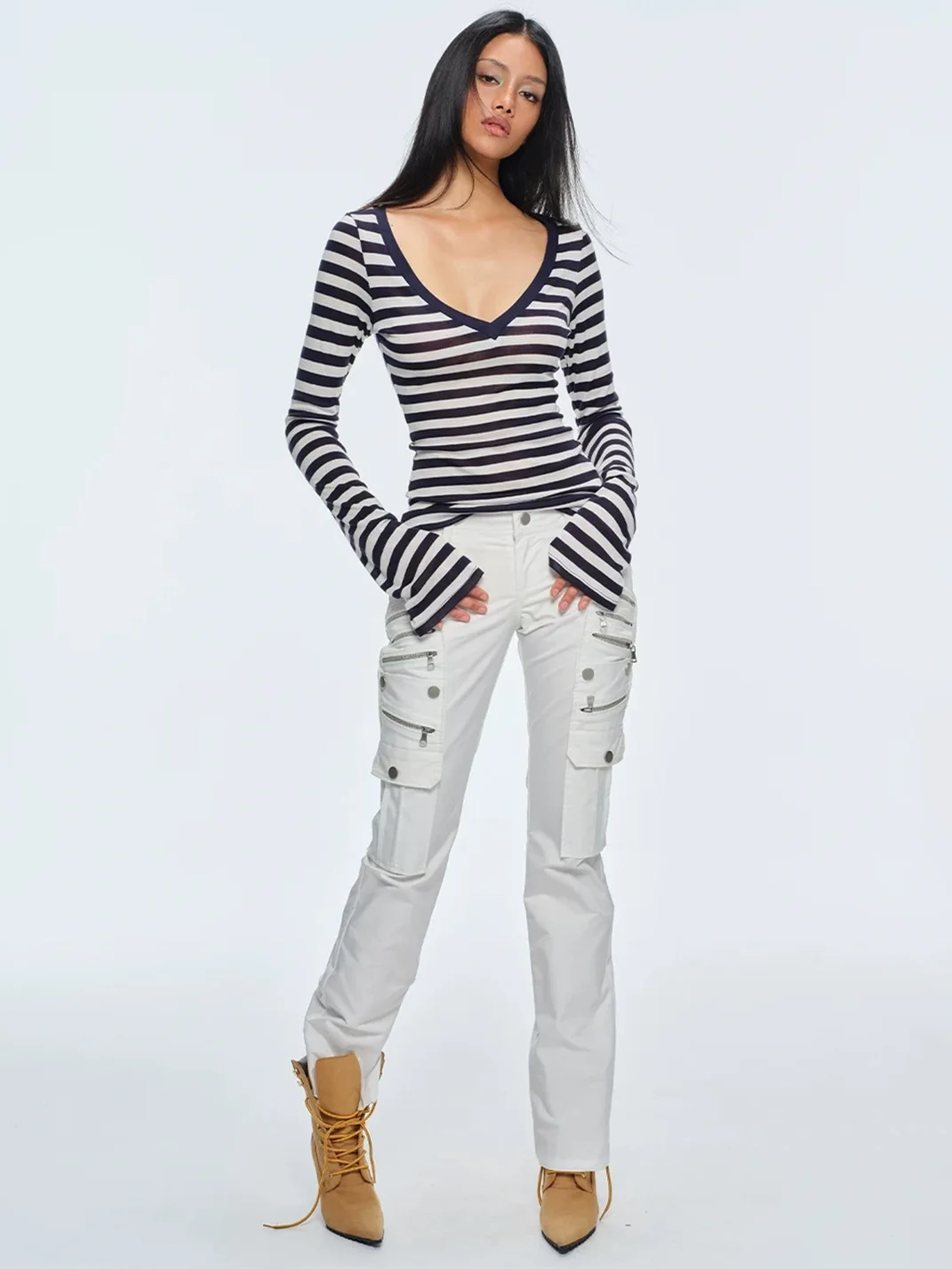 BUM STUDIO | Low-Rise Straight-Leg Multi-Zipper Cargo Pants