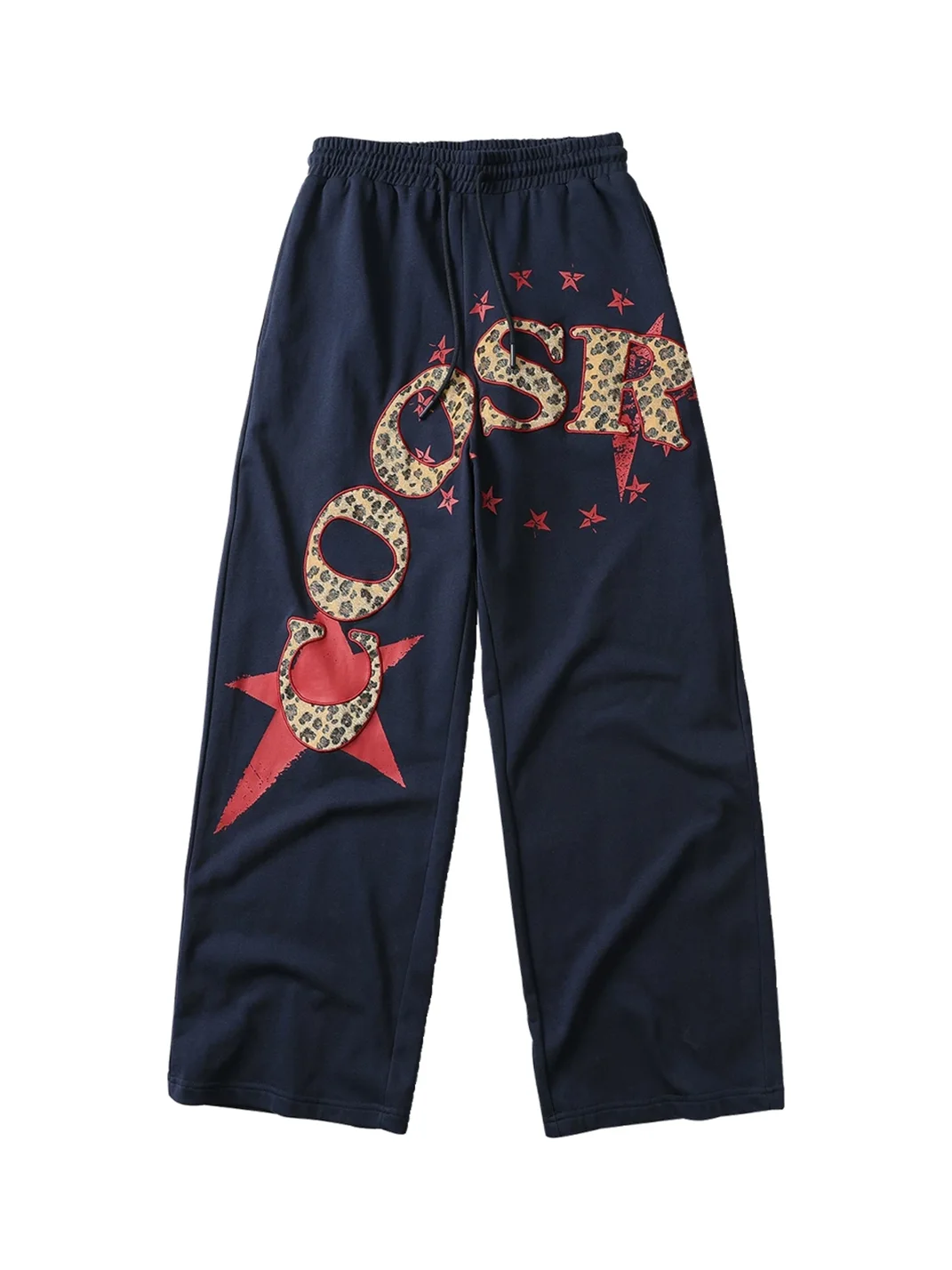 CoosRetro | Leopard Applique Embroidered Straight-Leg Sweatpants