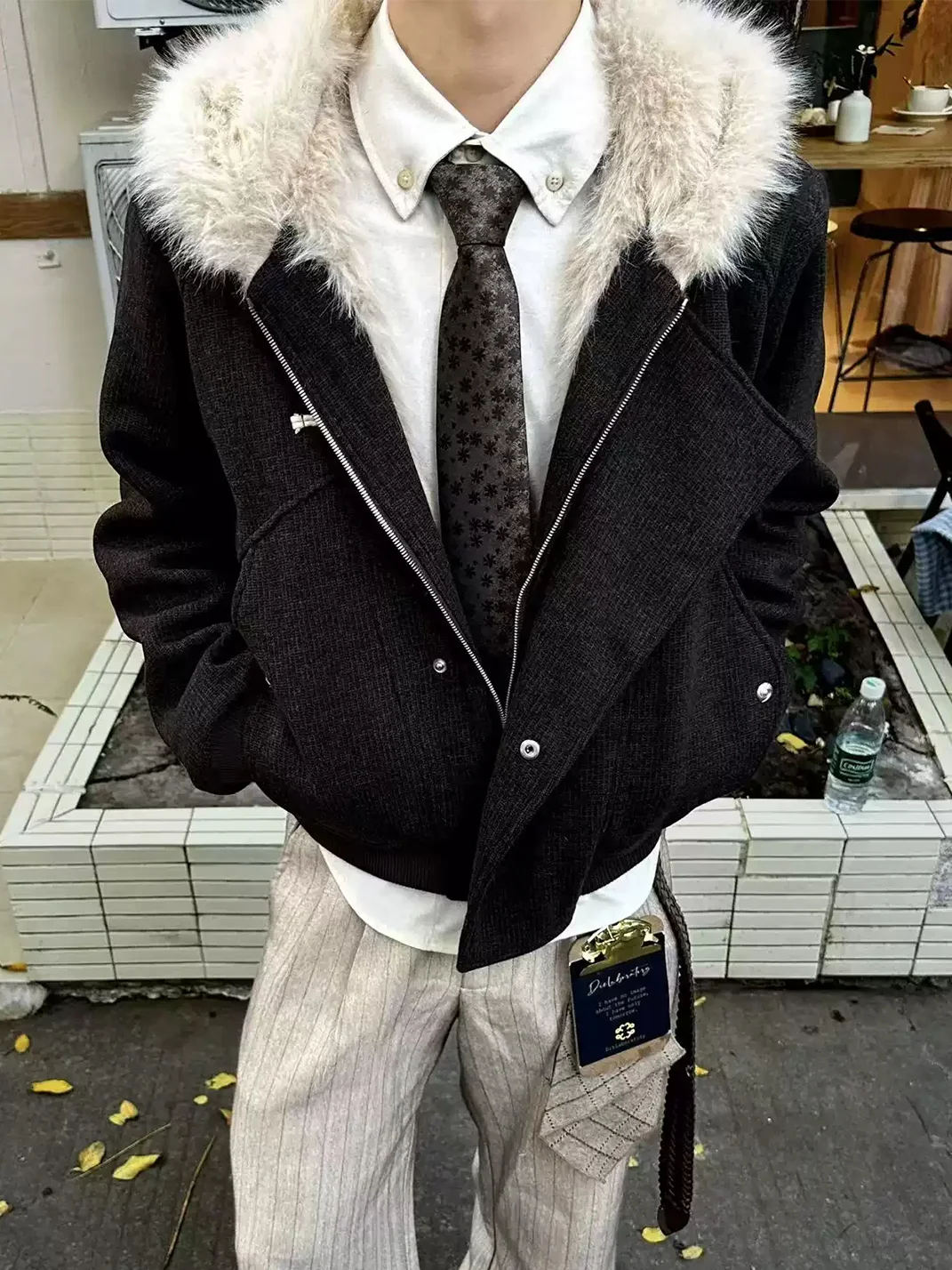 TAICHIISM | Asymmetric Toggle Wool Blend Jacket With Plush Lining