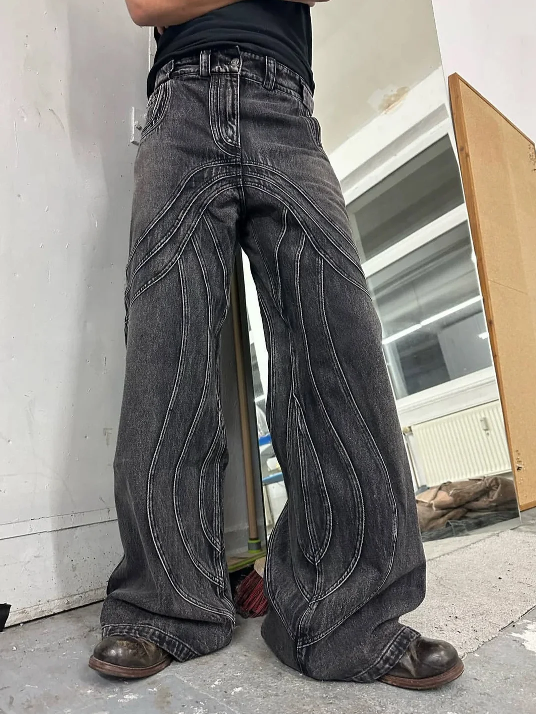 NO FAITH STUDIOS | Wave Seam Washed Loose Bootcut Jeans