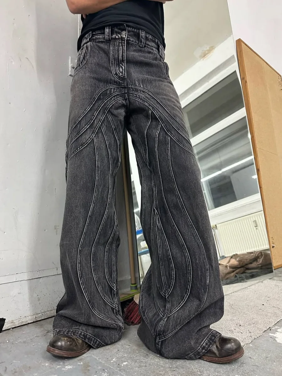 NO FAITH STUDIOS | Wave Seam Washed Loose Bootcut Jeans - 2