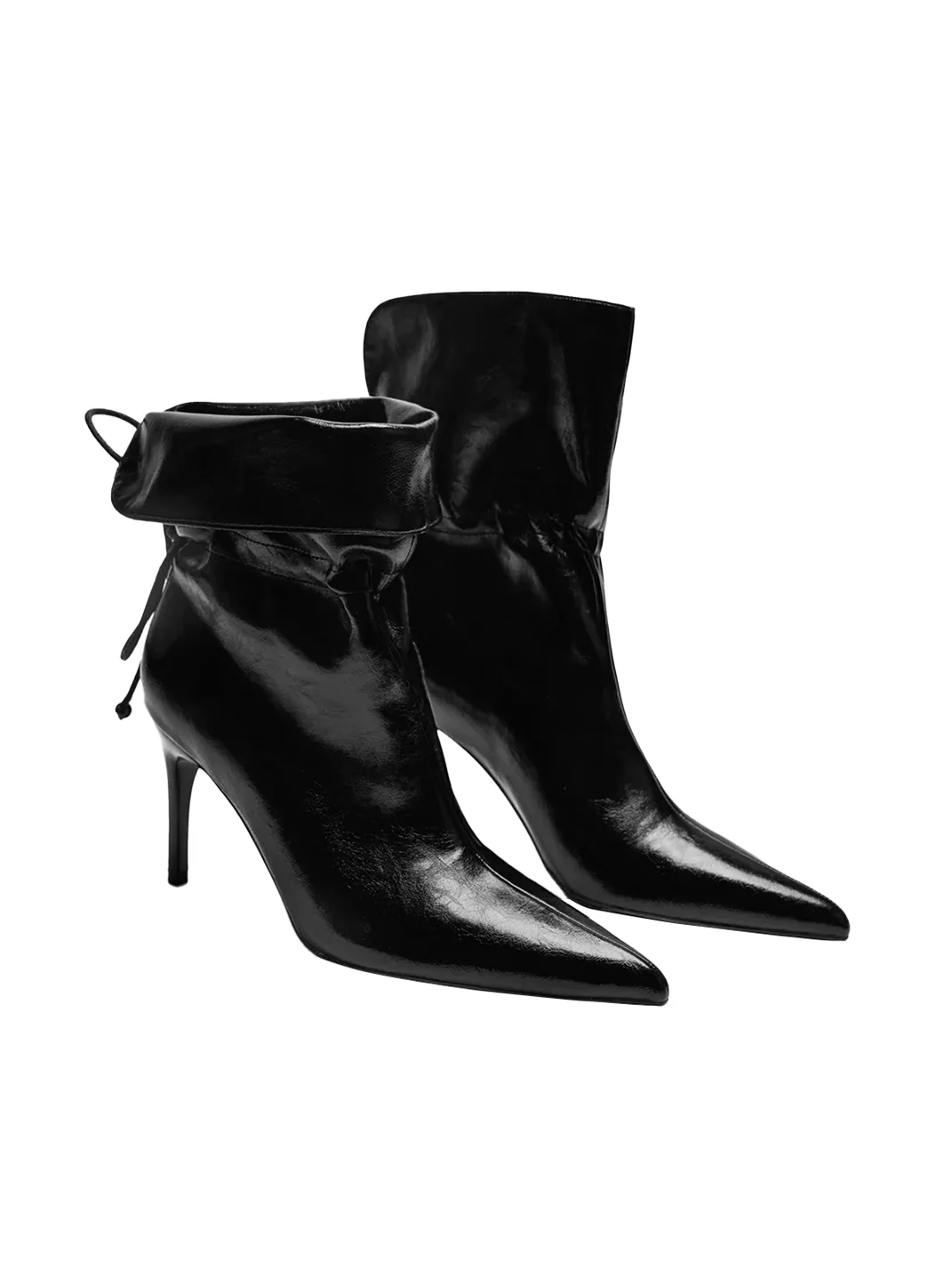Cihi | Ruched Fold-Over Pointed Toe Stiletto Ankle Boots
