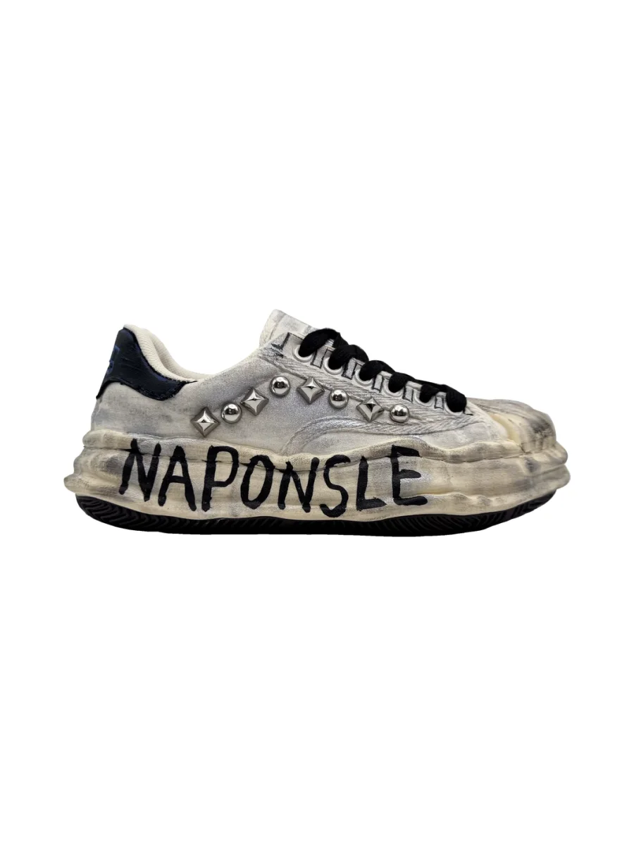 Savage Growth | Distressed Studded Graffiti Platform Sneakers - 3
