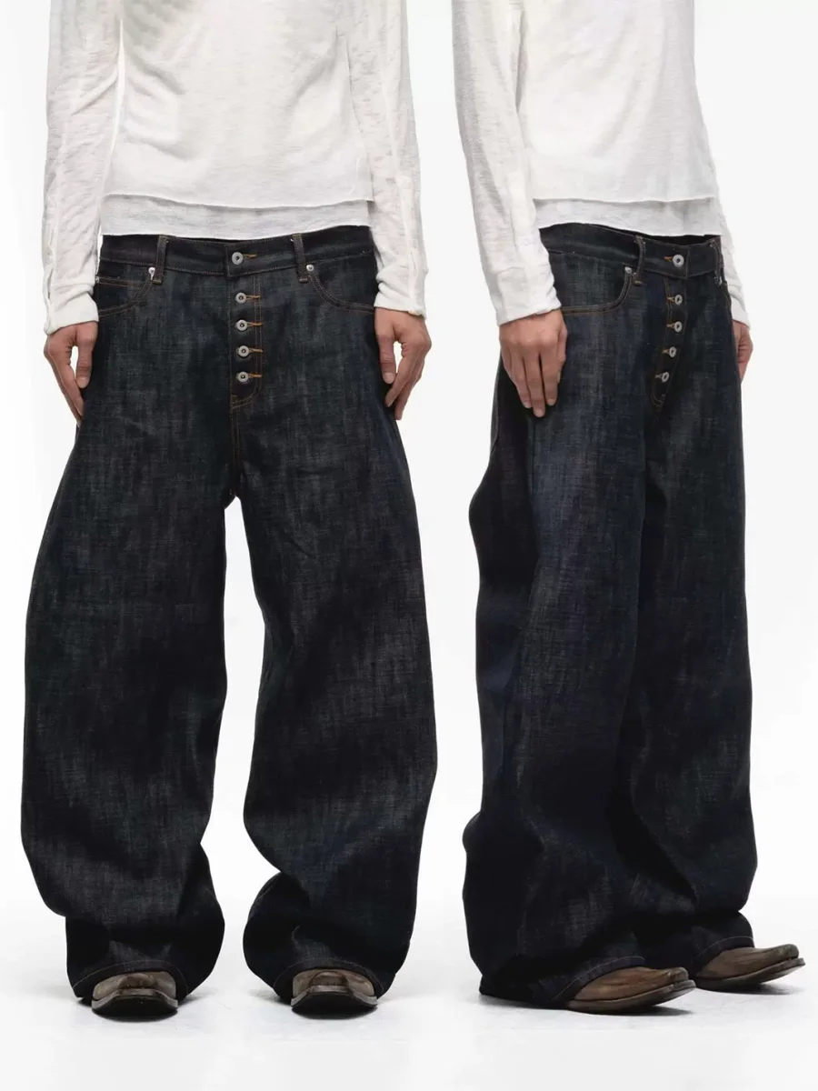 NO FAITH STUDIOS | Wide-Leg Curved Selvedge Raw Denim Jeans - 4