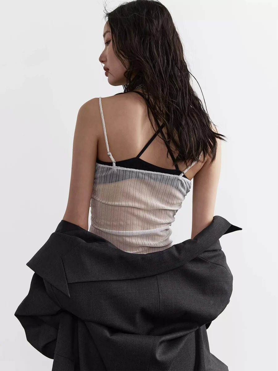 Jnylon studios | Sheer Ruffle Hem Cropped Stretch Camisole - 3