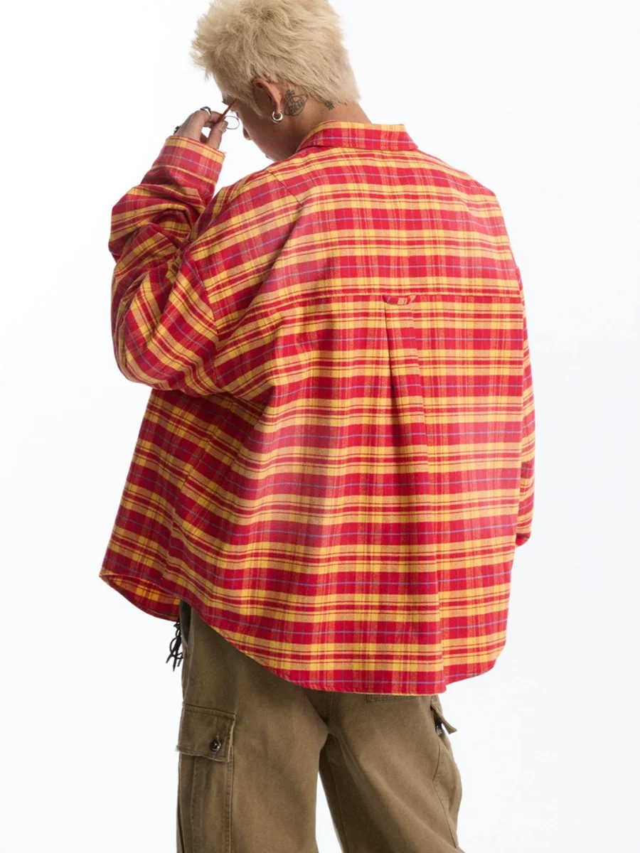 CoosRetro | Embroidered Loose-Fit Long-Sleeve Plaid Shirt - 4