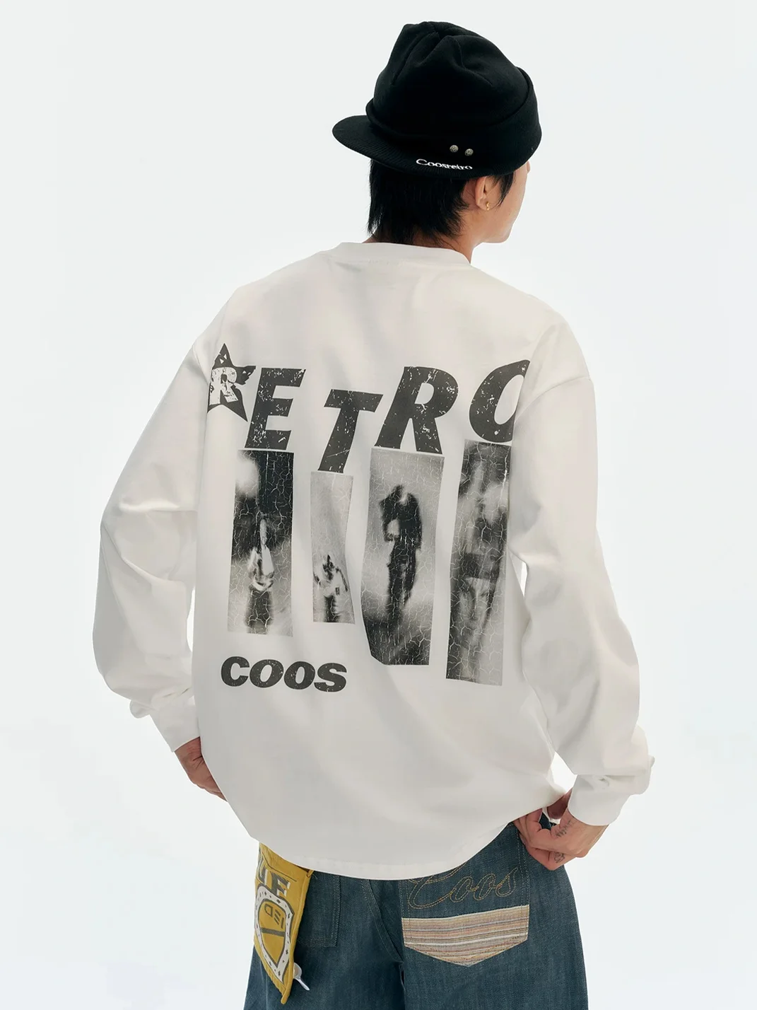 CoosRetro | Loose-Fit Distressed Graphic Cotton Long-Sleeve T-Shirt
