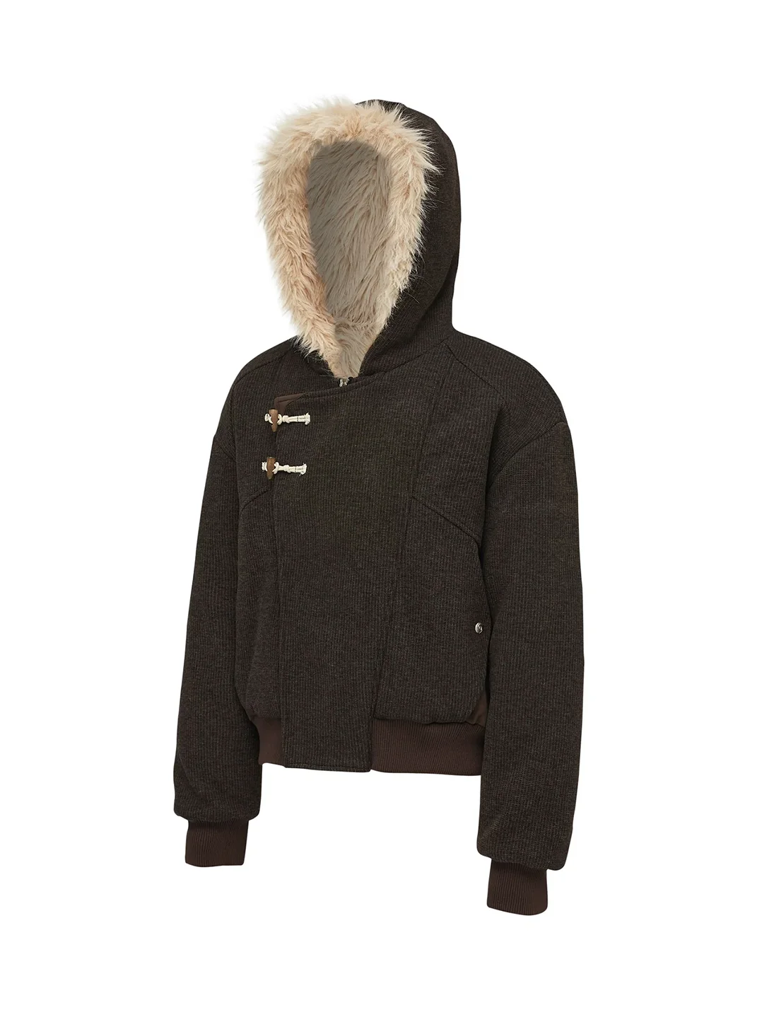 TAICHIISM | Asymmetric Toggle Wool Blend Jacket With Plush Lining